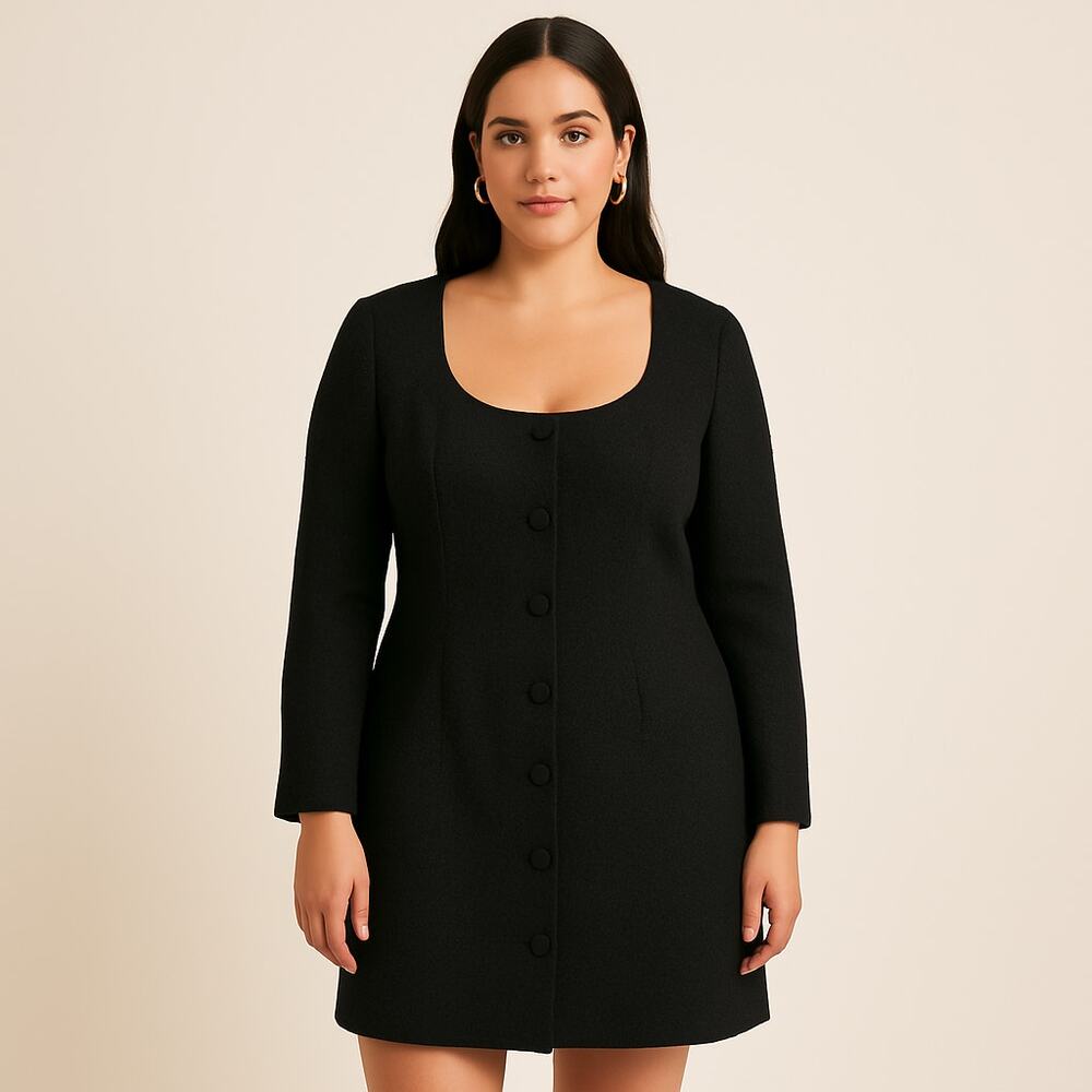J Crew Sophia Mini Dress Maritime Tweed Black Long Sleeve Classic Size 14 NWT
